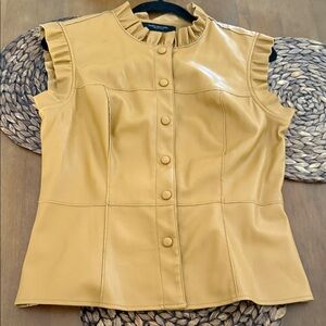 Women’s Pleather camel Sleeveless Button-Up Top/ Vest